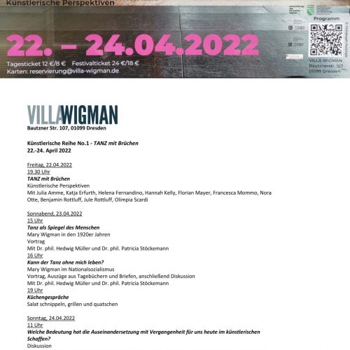 Künstlerische Reihe No. 1 – TANZ mit Brüchen of Villa Wigman für TANZ e.V.